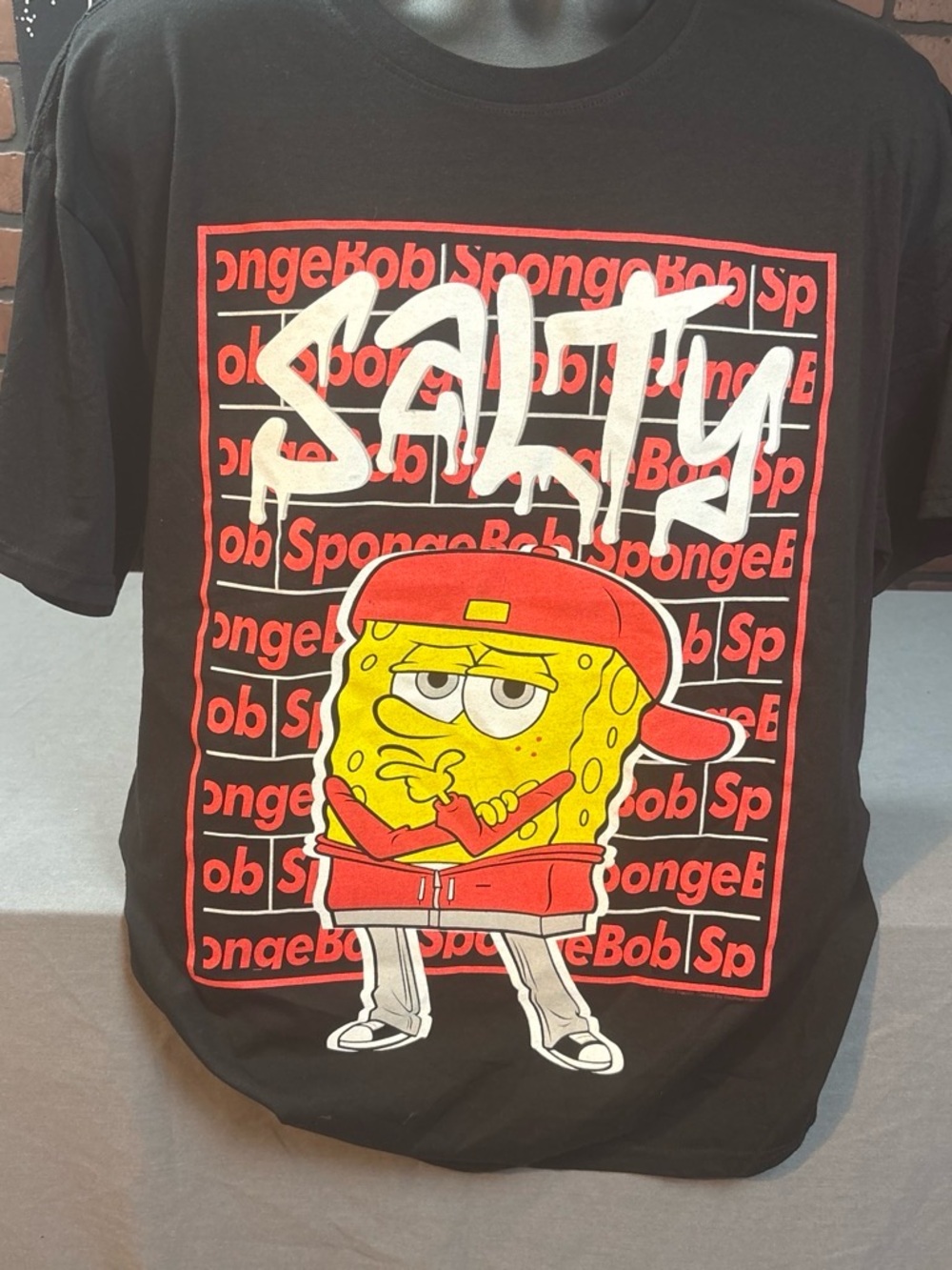 SpongeBob Squarepants Black Tee with Red, Yellow and White Graphic